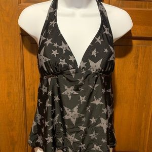 Converse One Star ⭐️ Tankini Bathing Suit Top, Size M, Black with gray stars